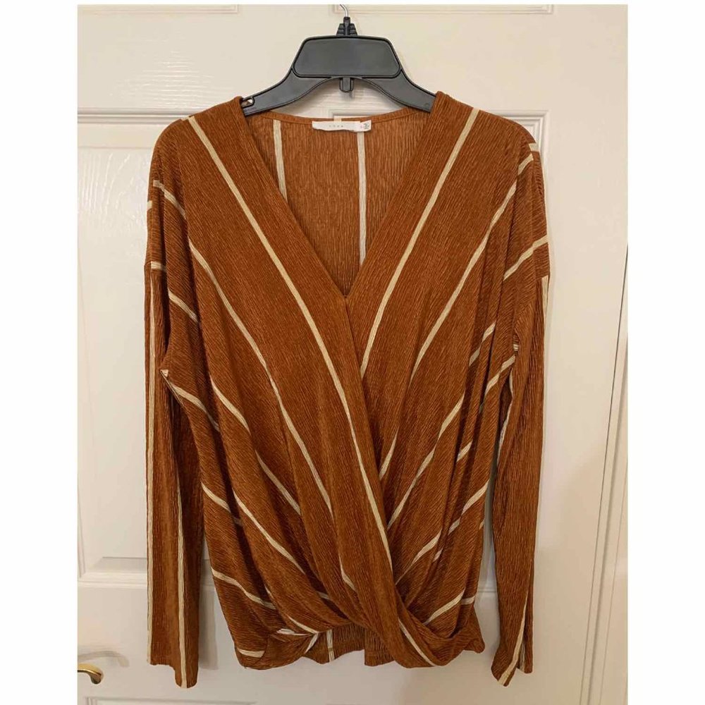Lush Rust Brown Striped Long Sleeve Top